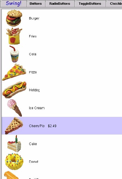 example of a List item selected