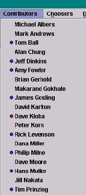 Menu with colour coded list of contributors